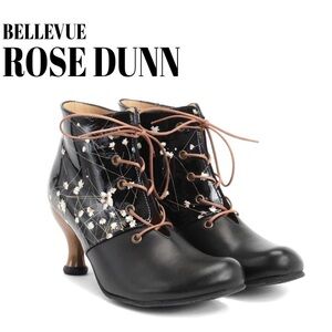 John Fluevog Black Floral Heeled Boots Bellevue Rose Dunn 7 New without box
